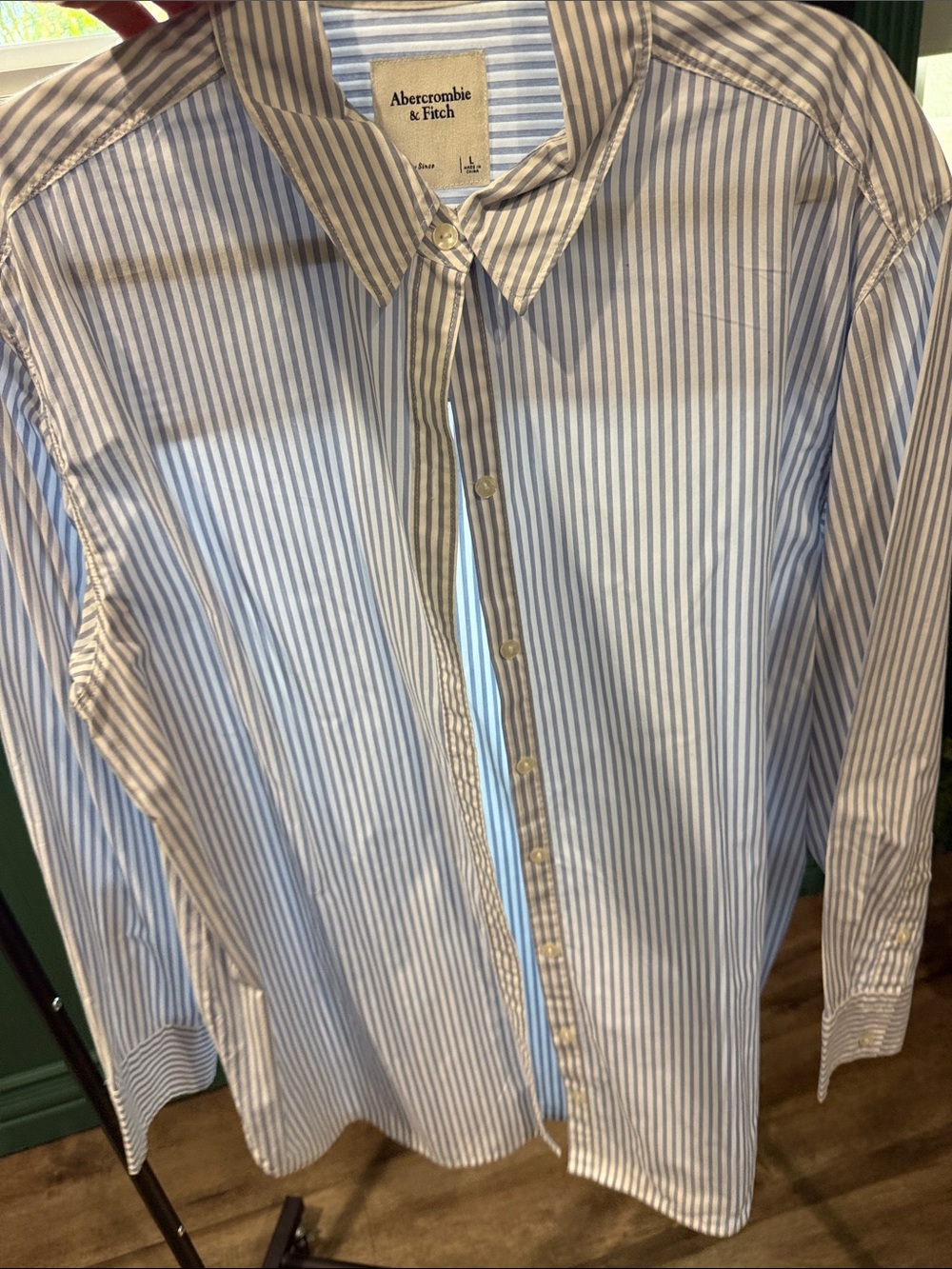 Abercrombie & Fitch White and Blue Striped Button-Down Shirt